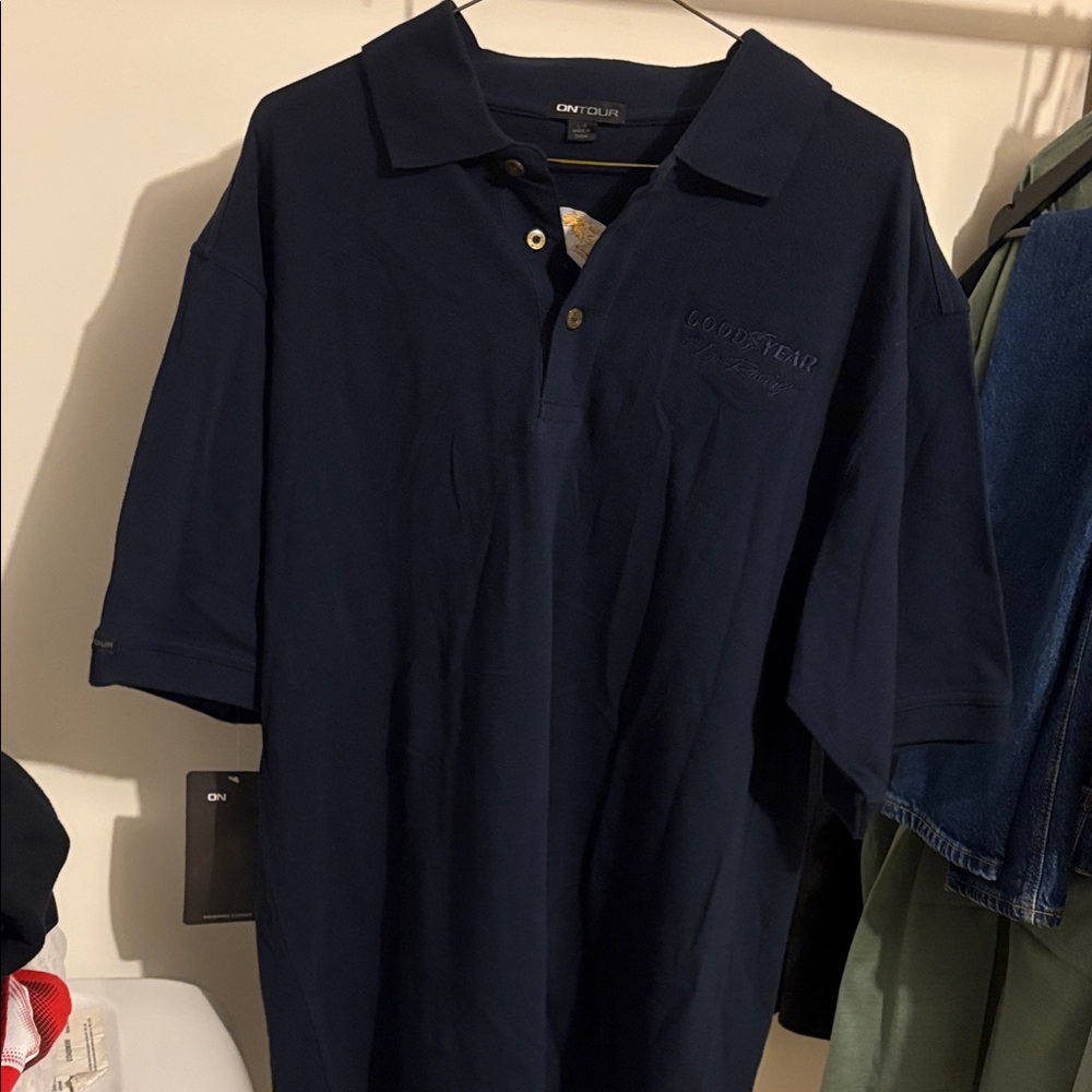 Men's Classic Navy GOODYEAR OnTour Dessert Sands Golf Polo Shirt 100% Cotton NWT